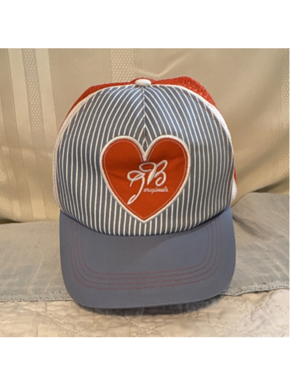 Joe Boxer Men's Striped Trucker Hat Blue Orange White Heart Logo Adjustable